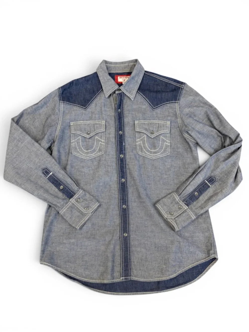True Religion Denim Western Shirt 2XL | Two-Tone Snap Front Cowboy Shirt